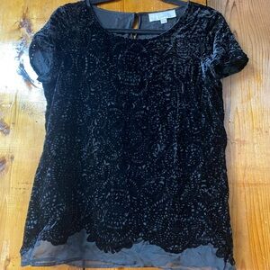 Loft Black Velvet and Sheer Lace Design Top